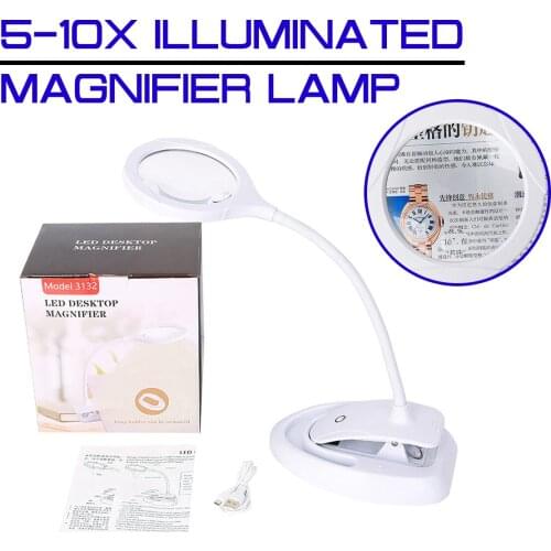 Illuminated Magnifier Lamp LED Foldable Handheld Magnifier 5-10X Reading Magnifying Glass Lens Loupe With 15 LED Lights