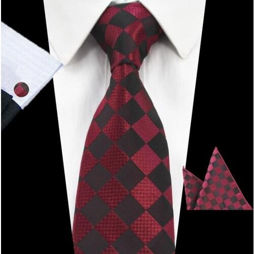 Ricnais Fashion 8cm For Tie Set Green Bule Striped Plaid Silk Pocket Squared Cufflinks Tie Set Suit Business Wedding Neck Ties