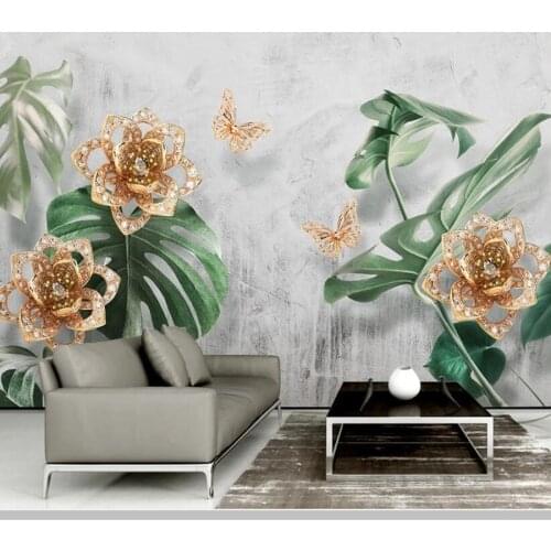 Papel de paredegreen plant monstera jewelry flower 3d wallpaper mural,living room tv wall kitchen bedroom wall papers home decor