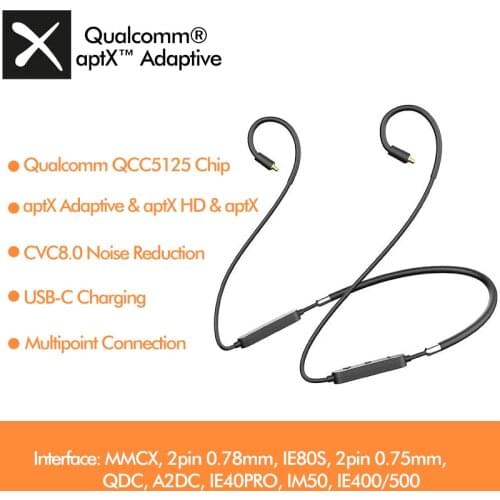QCC5125 Bluetooth V5.0 Upgraded Earphone Cable Wireless 2PIN/MMCX/IE80S/QDC Earbuds Interface Wire aptX Adaptive APTX-HD Tech IM