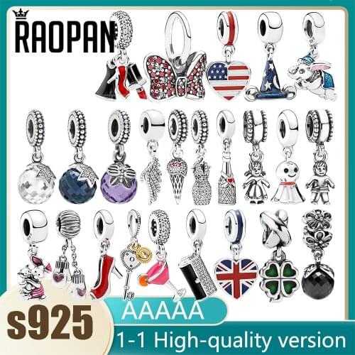 RAOPAN Original Clover Gloves High Heels Crystal Charm Personality Fashion Charm Silver 925 Bracelet DIY Female Jewelry