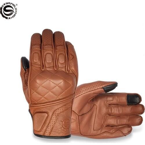 Retro For Motorcycle Leather Gloves Men 4 Seasons Genuine Leather Motocross Gloves MTB Breathable Vintage Moto Accessories
