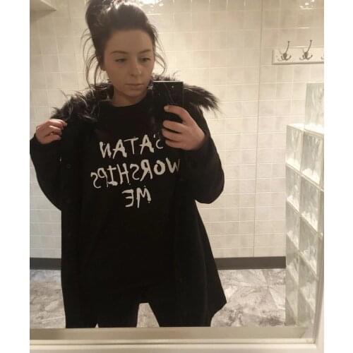 Satan Worships Me Saweatshirt Pullover funny Fashion unisex street style pure cotton jumper women Outfits hipster fit Sweats top