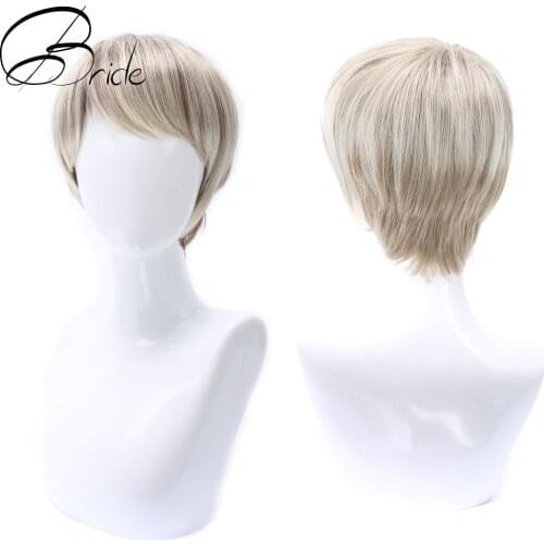 Synthetic Short Wig Pixie Cut Wig Color P33/613 Afro Puffy Natural Brown Blonde Highlight Wig with Bangs Free Shipping