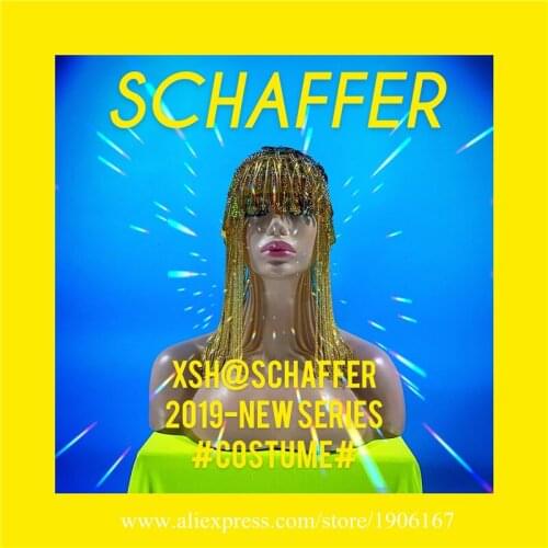 Stage Performance party girl rhinestone flashing headgear wigs grand event fashion silver gold headdress