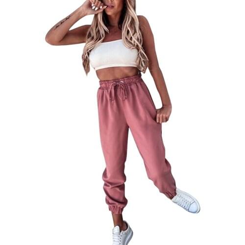 Womens Solid Color Lace Up Harlem Pants Casual Sports Loose Female Street Polyester Pants New Spring Autumn 2020 Multi-size