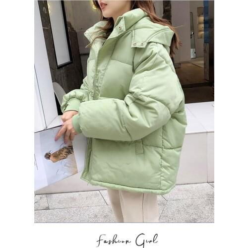 Women Winter Parkas Outwear Short Fluffy Coat Casual Puffer Jacket Long Sleeve Hooded Solid Color Cotton Warm