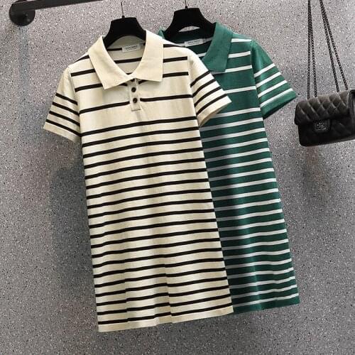 M-4XL plus size women Summer thin kintting sweater dress 2021 Summer short sleeve striped slim elegant mini female dresses