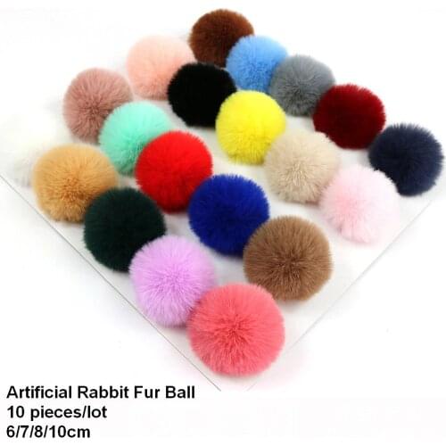 10pcs/lot DIY Faux Rabbit Fur Pompom Artificial Polyester Balls Pom Poms For Hats Cap Scarf Gloves Keychain 6-10cm H296