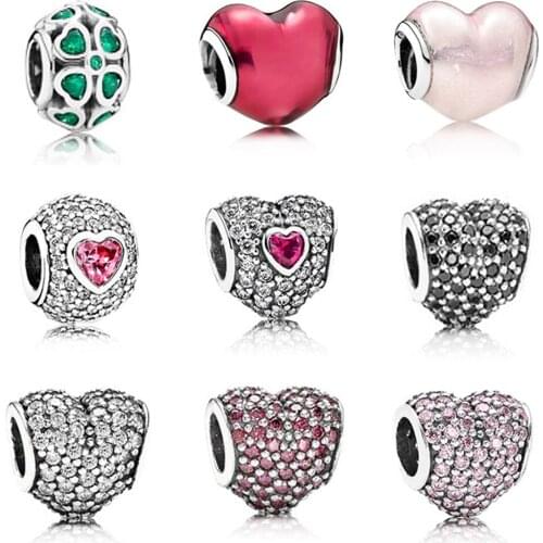 New Fashion Personality 100% True 925 String Shining Heart Bead Pave For DIY PD Charm Bracelet Authentic Original