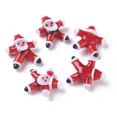 2pcs Father Christmas Handmade Lampwork Beads for Jewelry Making DIY Bracelet Necklace Crafts Decor Supplies Red