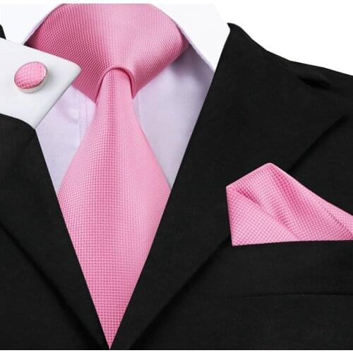 2016 Fashion Pink Solid Tie Hanky Cufflink Silk Jacquard Necktie Formal Business Wedding Party 8.5cm Width C-401 Ties For Men