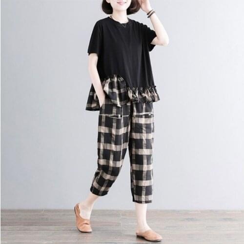 2021 Summer New Plus Size 5XL Loose Casual Sports Suit O-neck Top + High Waisted Pants Suits Two-piece Set Tracksuit Women X157