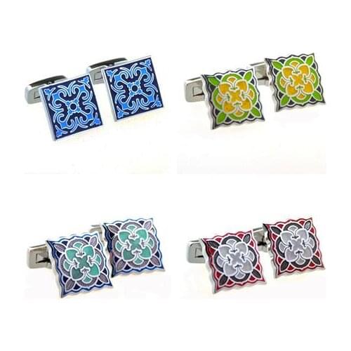 5pairs/lot Classic Vintage Enamel Cufflinks 4 Colors Retro Flower Plating Cuff Links Mens Jewelry Accessory Wholesale