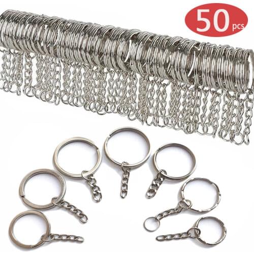 50pcs Silver-plated Metal Blank Key Ring Key Ring Female Men Key Ring Ring DIY Key Chain Accessories Key Ring Split Ring
