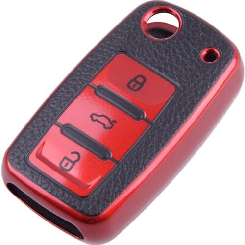 Car TPU Red Remote FLip Key Fob Cover Case Shell Decor Fit For VW Golf MK6 Passat Polo Jetta Tiguan Scirocco Beetle Touran Eos