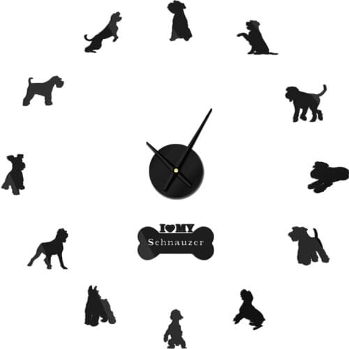 Germany Giany Schnauzer Diy Large Wall Clock Home Decor Mirror Effect Giant Frameless Ratters Guard Police Dogs Diy Clock Watch