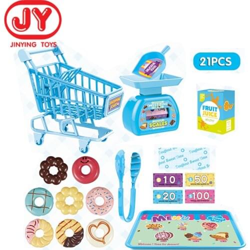 Kids Supermarket Shopping Groceries Cart Trolley Toys For Girls Supermarkets Play House Simulation Dessert Pretend Baby Toys