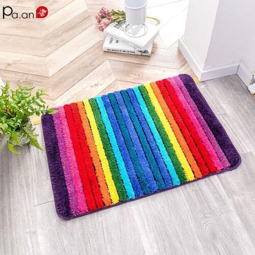 Household Polyester Rainbow Stripe Floor Mat Fashion Doormat for Living Room Entrance Bathroom Non-slip Protective Pad 50*70cm