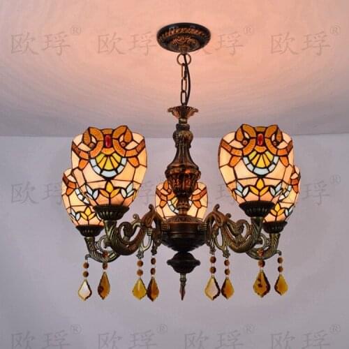 European Baroque Tiffany glass pendant light dining room bedroom Bar Cafe hanging lamp