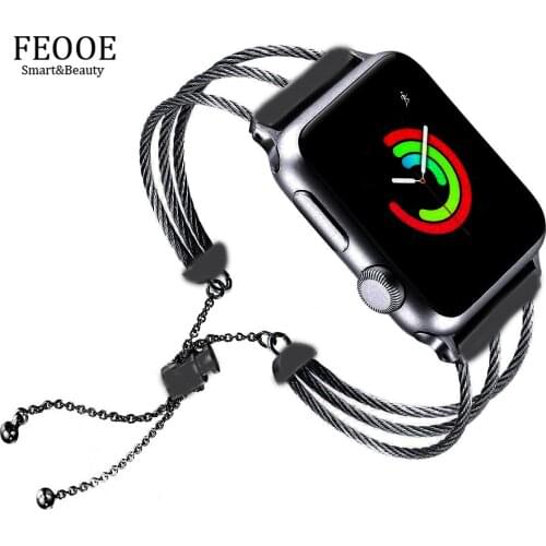 FEOOE Suitable for Applewatch Apple Watchband Stainless Steel Chain Hollow Bracelet Steel Wire Rope Watchband LXY
