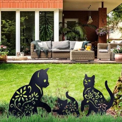 Metal Cat Silhouette Set Home Garden Art Decoration Outdoor Statue Animal Pile Paddock Cat-shaped Silhouette Art Lawn Ornaments