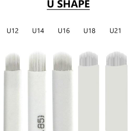 100pcs white tattoo Needle U Shape U12/U14/U16/U18/U21 Eyebrow Tattoo Microblading Blades For Permanent Makeup