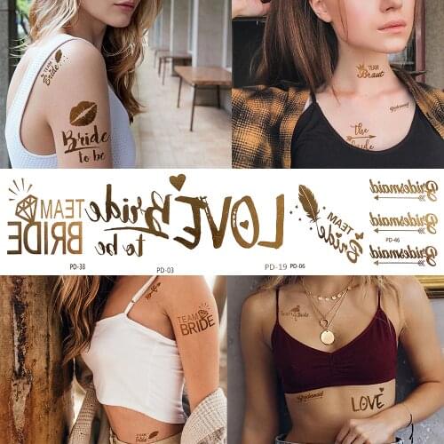 10pcs Gadgets Golden Temporary Tattoos Bride Bridesmaid Party Wedding Decor Gift Tattoo Fake Flash Waterproof Love Crown Tatoos