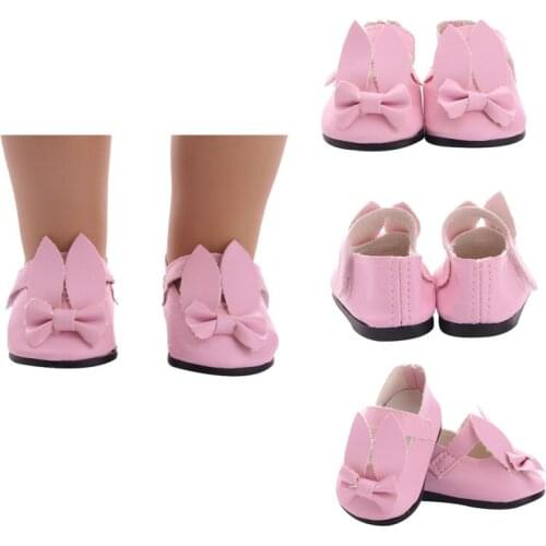 Doll Shoes Pink Bunny Ears Bow Leather Shoes Fit 18 American Doll Accessories Best Toy For Generation
