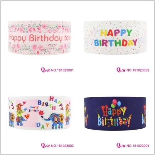 Q&N ribbon 16mm 22mm 25mm 38mm 50mm 75mm birthday printed grosgrain/FOE ribbon webbing 50yards/roll for headband