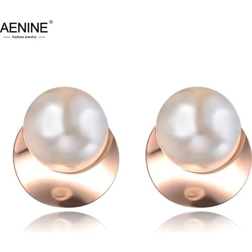 AENINE Bohemia Stainless Steel Vintage Earrings Jewelry For Women Hyperbole Rose Gold White Pearl Anniversary Earrings AE19109