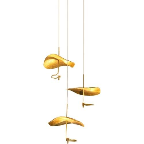 Copper lotus leaf chandelier modern creative bar counter tea room restaurant dining room hotel rear new Chinese Zen lamps