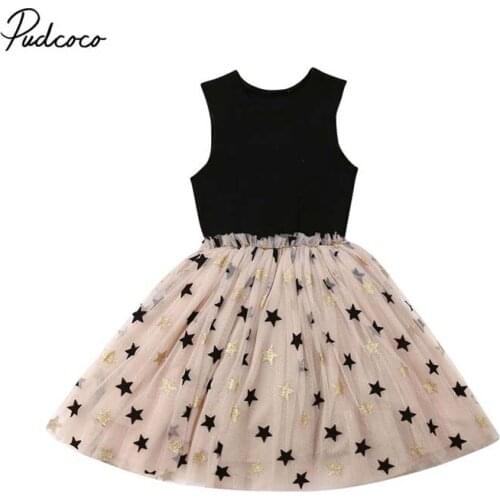 2019 Baby Summer Clothing 2-7Y Fashion Kid Baby Girl Formal Party Dress Sleeveless Star Tulle Tutu Chiffon Princess Wedding Gown