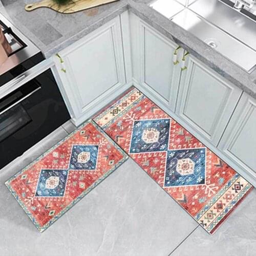 Fashion Rhombus Geometric Ethnic Style Kitchen Mat Combination Entry Mat Bedroom Long Non-slip Bedside Blanket