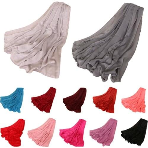 Muslim Hijab Women Imitated Silk Fabric Hijab Scarf Elegant Plain Maxi Shawl Wrap Cape Islam Turban Long Scarf Pashmina Fashion