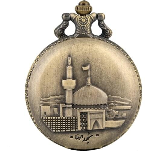 Retro Bronze Castle Building Quartz Pocket Watch Steampunk Mens Necklace Womens Pendant Fob Chain Watch Art Collectibles reloj