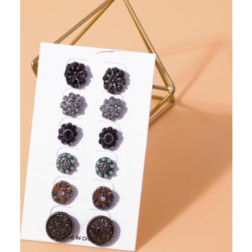 6 Pairs Vintage Stud Earrings Set Mixed for Women Bohemian Gold Color Leaf Flower Stone Statement Hang New 2021 Fashion Jewelry