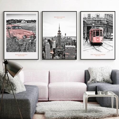 Wall Art Canvas Painting Modern London Paris Landscape Posters And Prints Pink Vehicle Wall Canvas Art Poster Living room decor