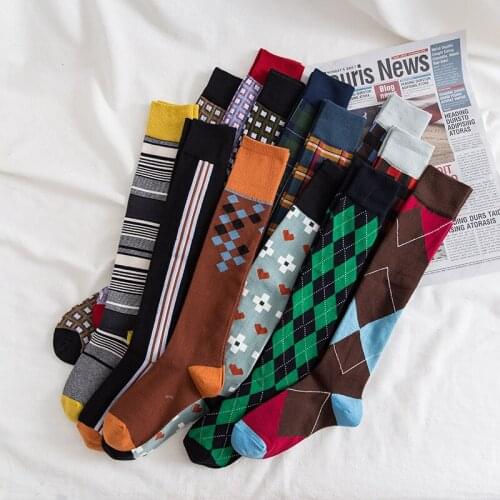 Rhombus Women Sock Geometric Ladies Socks Fashion Creative Plaid Striped Casual Cotton Sox Spring Summer Japanese Calcetines