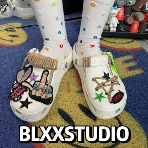 New Hot Trendy Personality Star Laces Designer Croc Charms DIY Shoes Decaration for Croc JIBZ Clogs Kids Punk Cool Girls Gifts