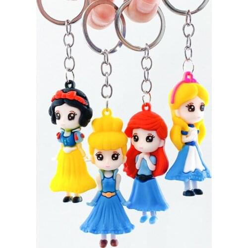 PCV Soft Silicone Princess Keychain Three-dimensional Cartoon Doll Cute Bag Charm Holder Pendant Car Key Ring Gift
