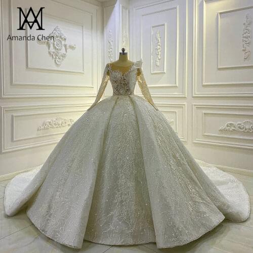 New Design Long Sleeve Lace Appliqued See Through Wedding Dress