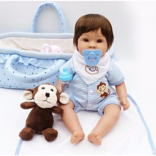 NPK reborn baby toy dolls 17"41cm soft silicone vinyl bebe reborn dolls with blue sleeping basket play house toys gift