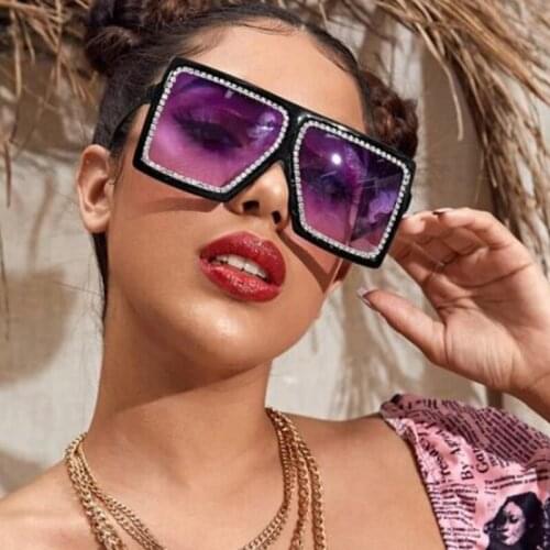 Square shades for women Luxury brand crystal Oversized female sunglasses 2020 fashion Flat top sunglasses woman Oculos uv400