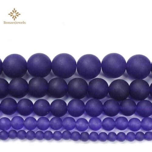 Wholesale Lots Natural Deep Purple Jades Frosted Chalcedony Matte Stone Beads For Jewelry Making Diy Bracelet Necklace 4-12MM