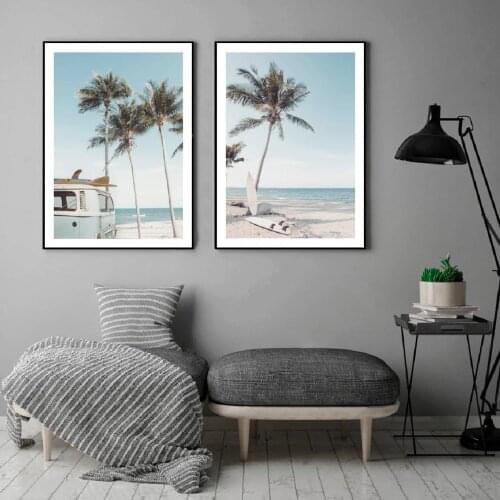 Modern Sea Beach Surf Poster Car Tree Wall Art Canvas Painting Nordic Coconut Posters And Prints Wall Pictures For Living Room