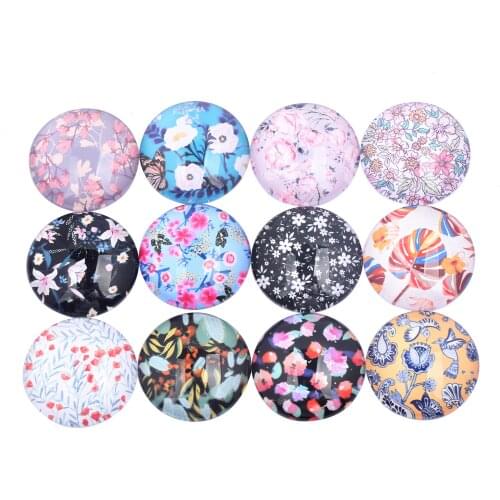 Mixed Floral Pattern Glass Cabochon 12mm 20mm 25mm Diy Flatback Handmade Jewelry Findings For Craft