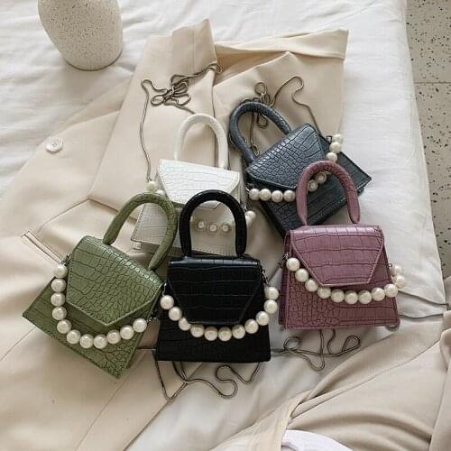 2021 New Jin Mantang Pearl Handle Super mini Design PU Leather Shoulder Bags For Women Crossbody Travel Handbags Stone Pattern