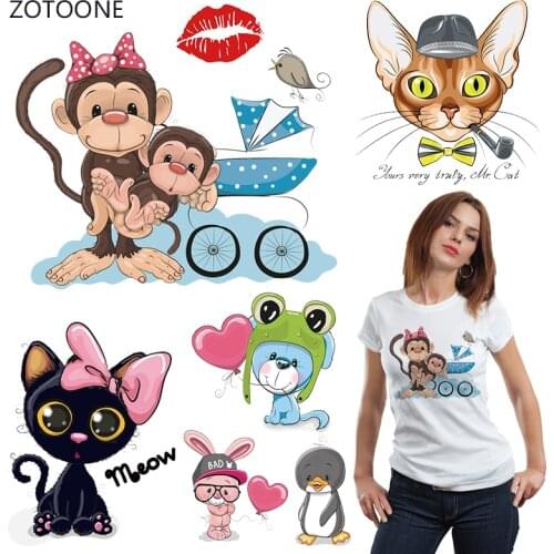 ZOTOONE Monkey Iron on Transfer Patches Stripes on Clothing Diy Patch Heat Transfer for Clothes Decoration Stickers Kid Gift G