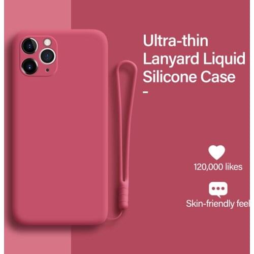 Ultra-thin Cute Lanyard Liquid Silicone Phone Case For iPhone 12 Mini 11 Pro SE XS Max XR X 8 7 6 Plus Luxury Candy Color Cover